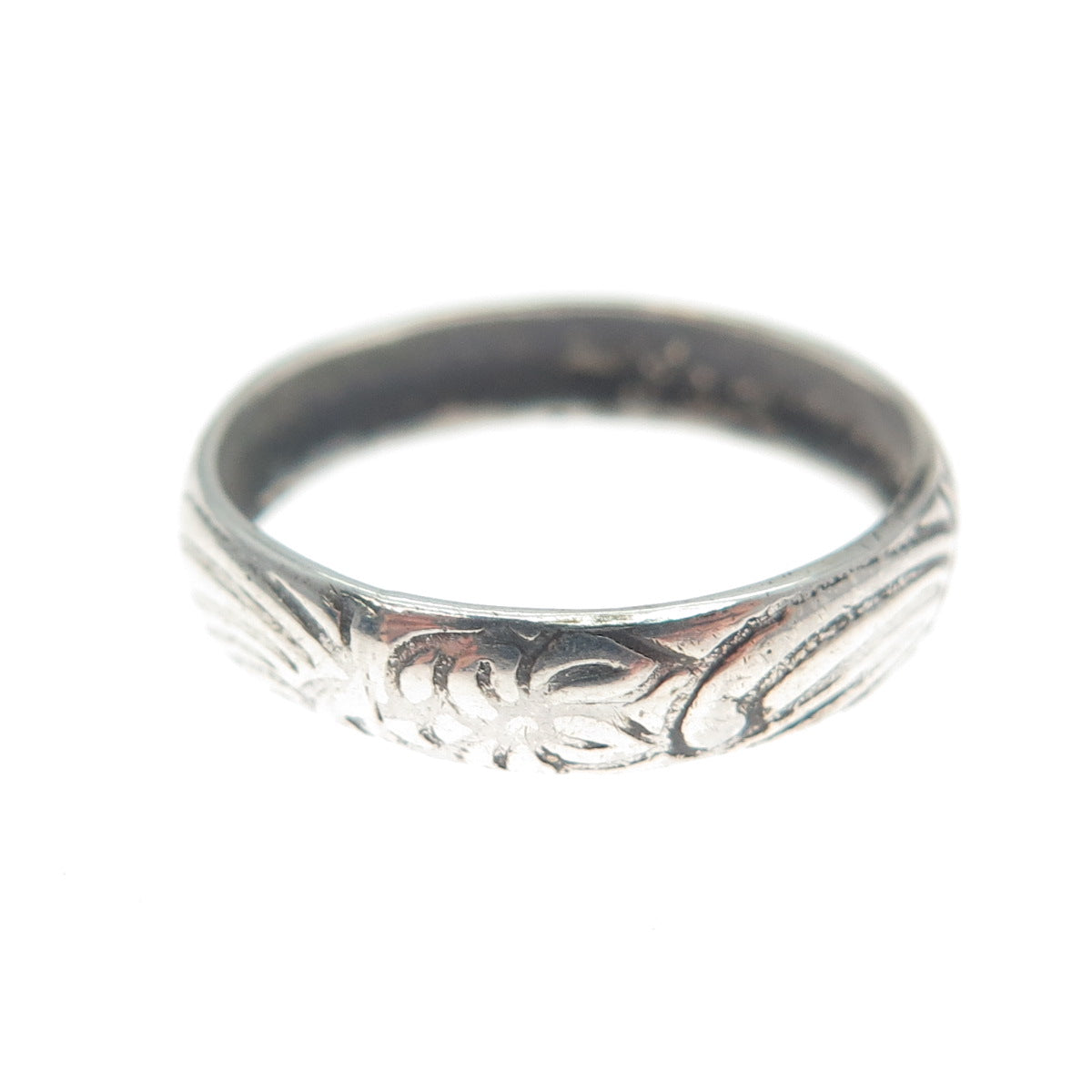 925 Sterling Silver Vintage Flower Oxidized Band Ring Size 5.5