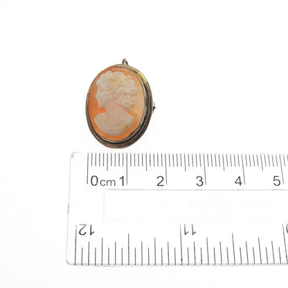 925 Sterling Silver Gold Plated Vintage Italy Real MOP Cameo Pin Brooch Pendant