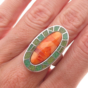 Carolyn Pollack Sterling Vintage Spiny Oyster & Turquoise Inlay Ring Size 8.25