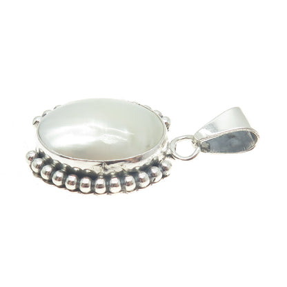 BEA TOM Old Pawn 925 Sterling Silver Vintage Real Mother-of-Pearl Beaded Pendant