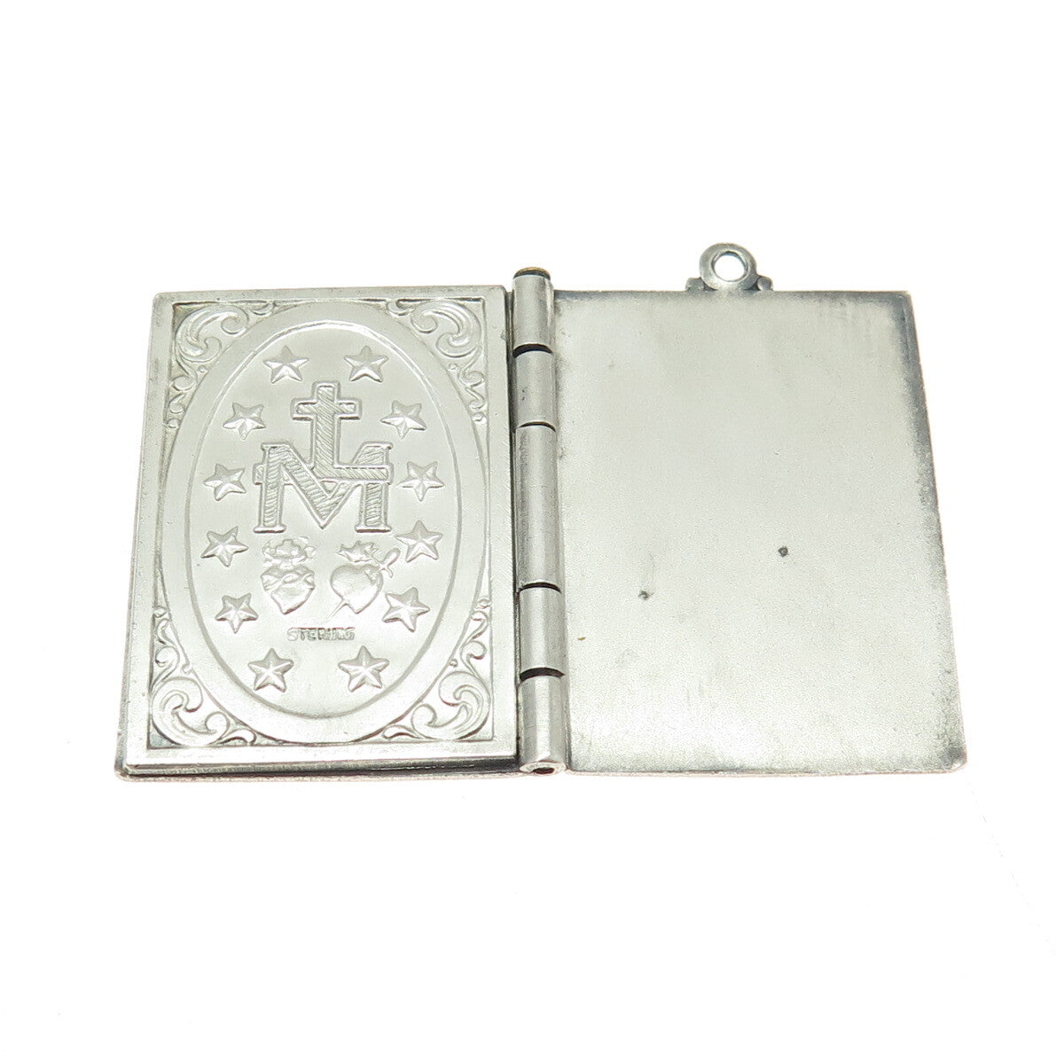 925 Sterling Silver Antique Art Deco St Mary Miraculous Religious Locket Pendant