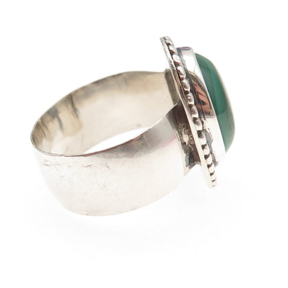 Old Pawn 925 Sterling Silver Vintage Southwestern Malachite Ring Size 11.5