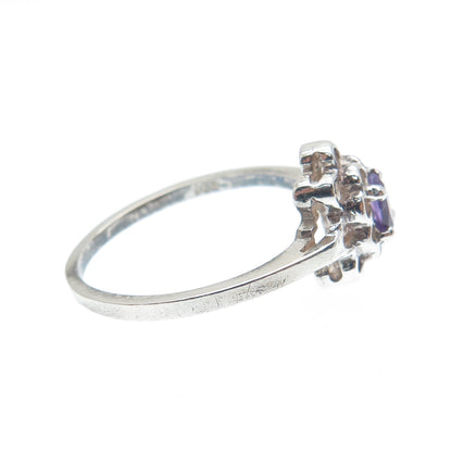 925 Sterling Silver Vintage Real Oval-Cut Amethyst Flower Ring Size 7.25