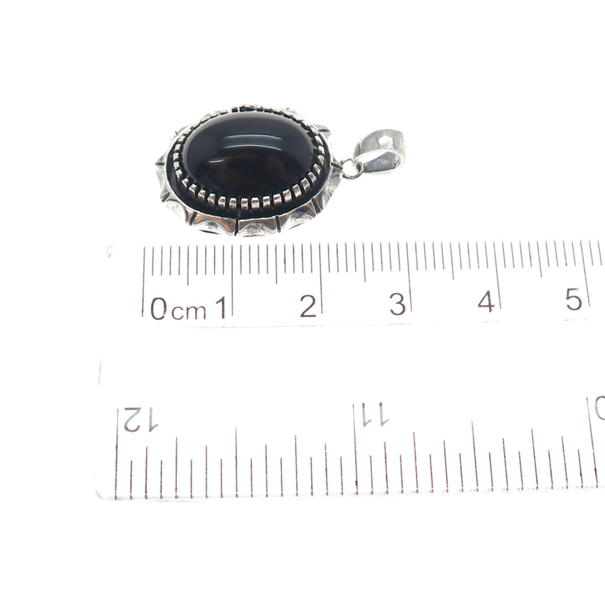 925 Sterling Silver Vintage Real Black Onyx Oxidized Charm Pendant