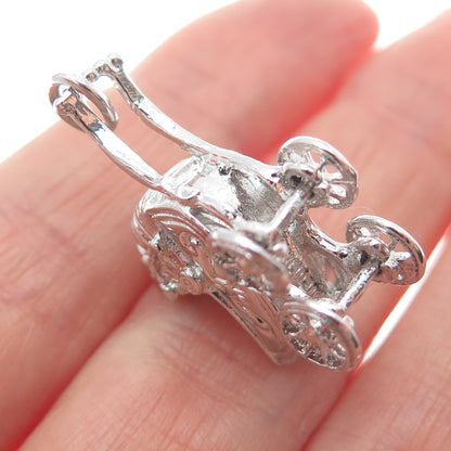 SPENCER 925 Sterling Silver Antique Baby Carriage Minimalist 3D Charm Pendant
