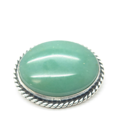 925 Sterling Silver Vintage Real Aventurine Gemstone Pin Brooch