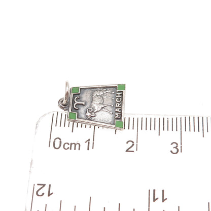 925 Sterling Silver Vintage Enamel Aries Zodiac Sign Oxidized Charm Pendant