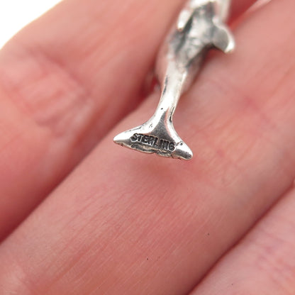 925 Sterling Silver Vintage Dolphin Oxidized 3D Mini Charm Pendant