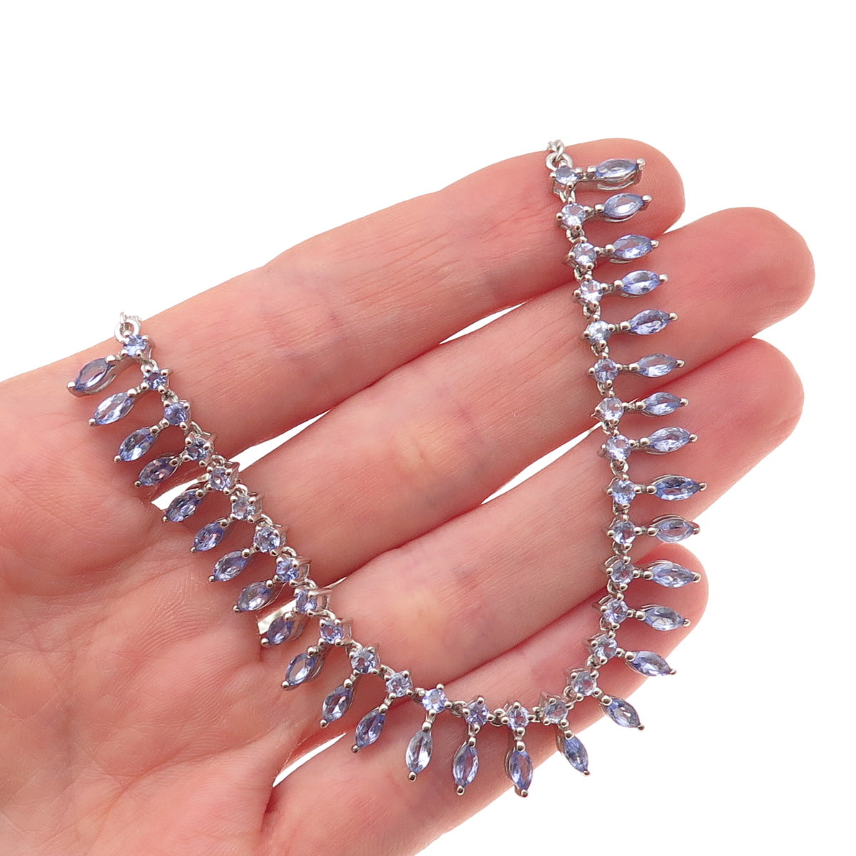 D'Joy 925 Sterling Silver Real Tanzanite Cuban Chain Necklace 18-20"
