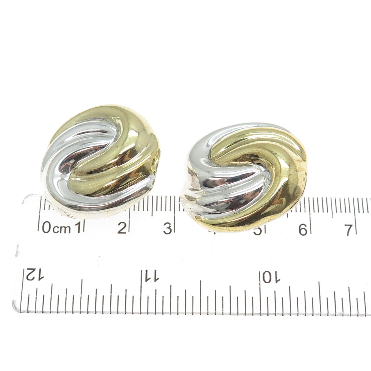 925 Sterling Silver 2-Tone Vintage Mexico Yin Yang Modernist Clip On Earrings