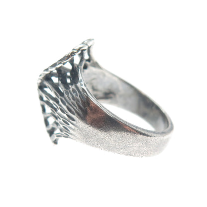 925 Sterling Silver Vintage Diamond-Cut Wavy Spine Oxidized Ring Size 6.75