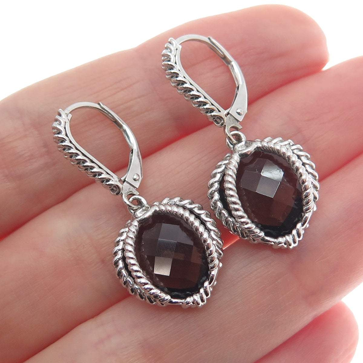 ATELIER 925 Sterling Silver Real Smoky Quartz Heart Dangle Earrings