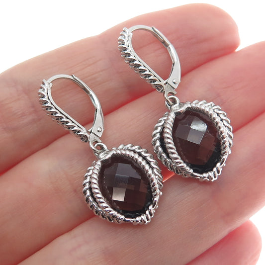 ATELIER 925 Sterling Silver Real Smoky Quartz Heart Dangle Earrings