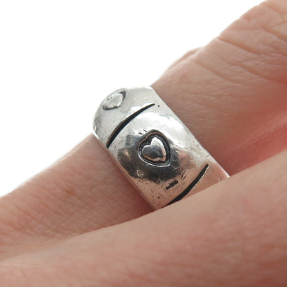 925 Sterling Silver Vintage Mexico Heart Band Ring Size 7.75