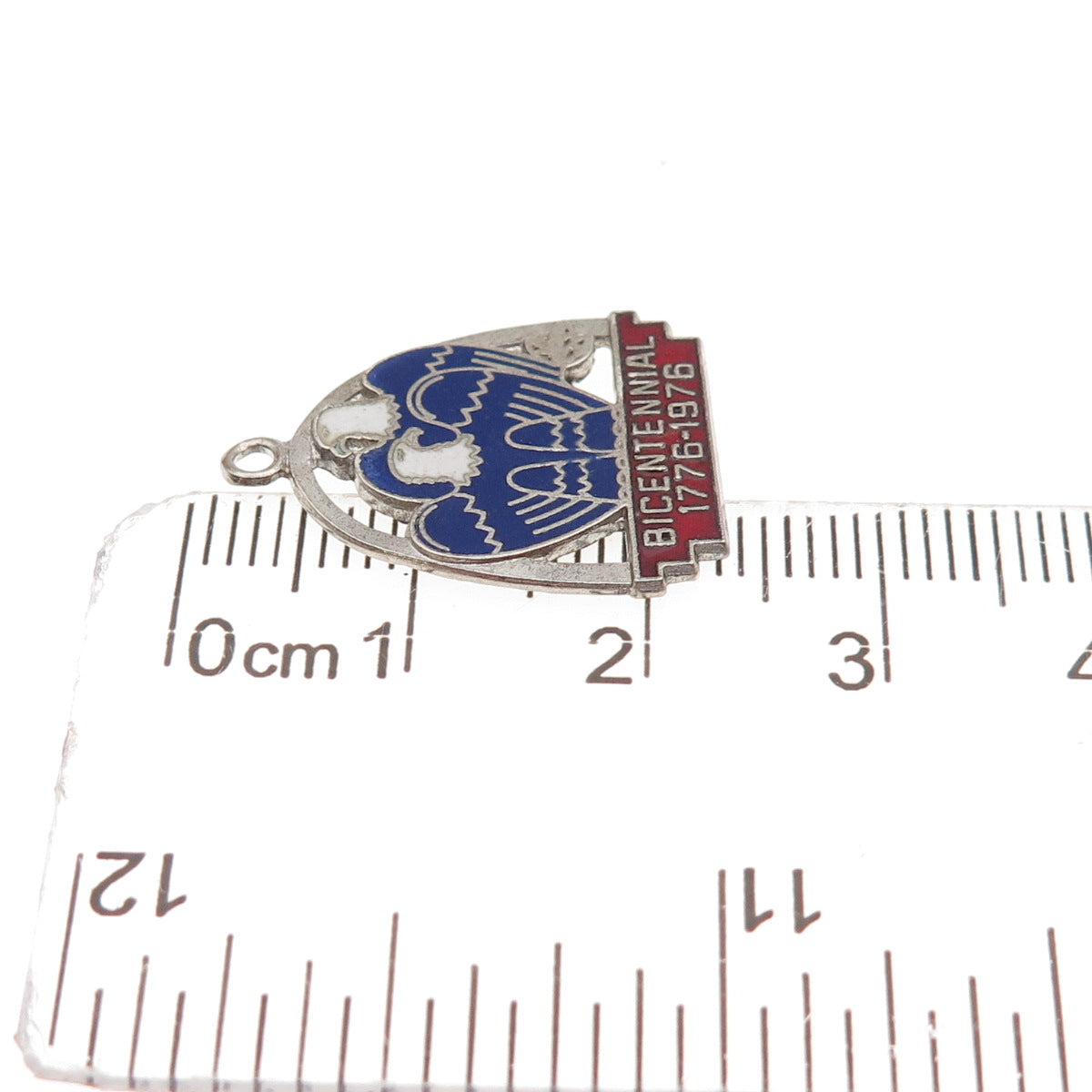 Fort Inc. Sterling Silver Vintage Enamel 1776-1976 Bicentennial Charm Pendant