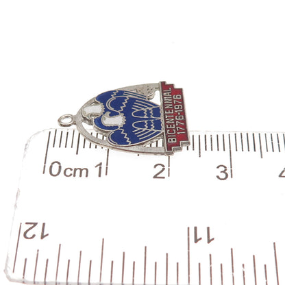Fort Inc. Sterling Silver Vintage Enamel 1776-1976 Bicentennial Charm Pendant