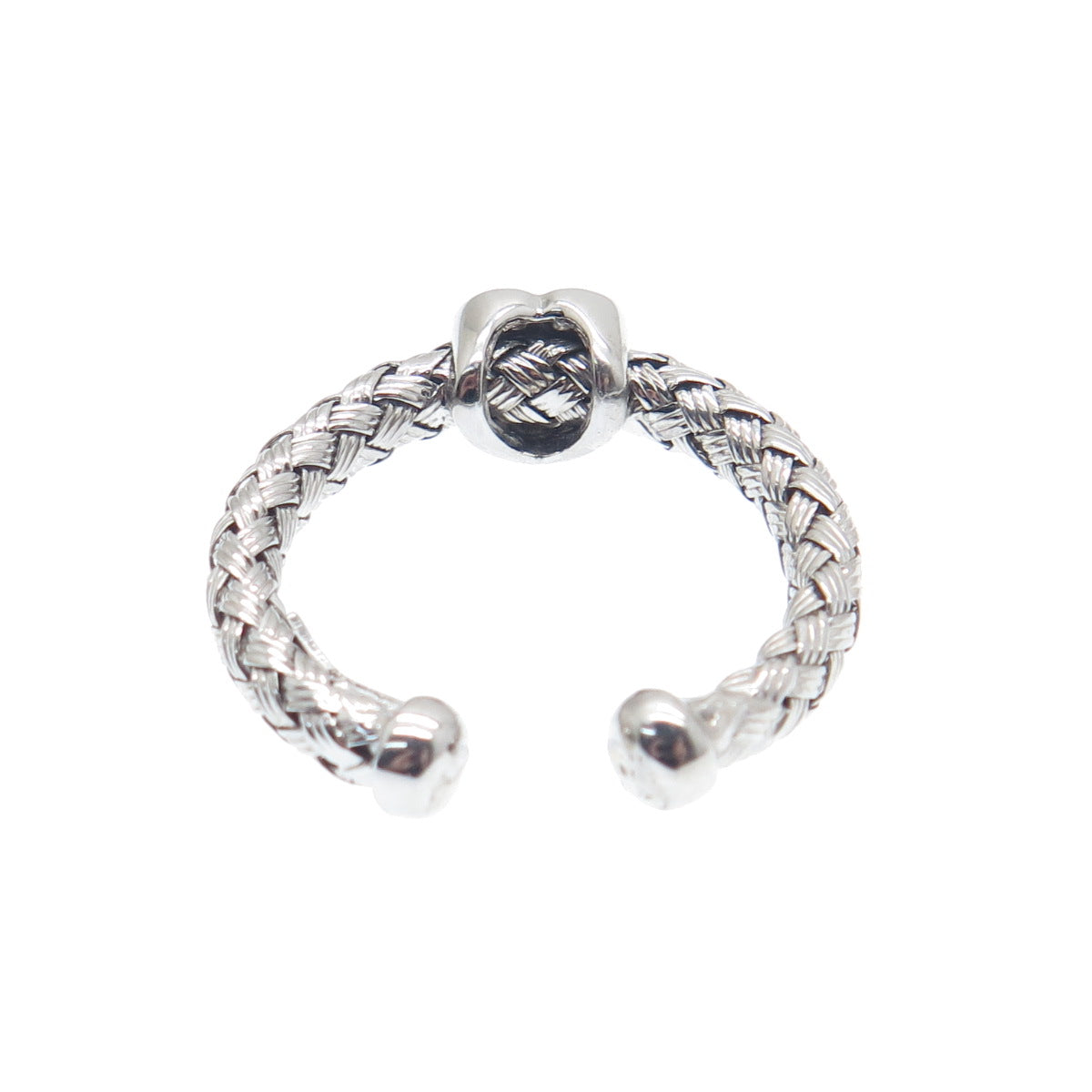 925 Sterling Silver Real Round-Cut Diamond Adjustable Woven Ring Size 6.75