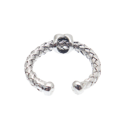 925 Sterling Silver Real Round-Cut Diamond Adjustable Woven Ring Size 6.75