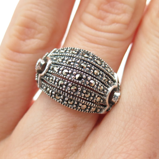 925 Sterling Silver Vintage Real Marcasite Puzzle Oxidized Ring Size 5.25