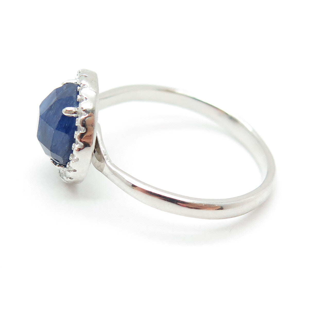 FELIX2 925 Sterling Silver Real Round-Cut Sapphire & C Z Ring Size 8