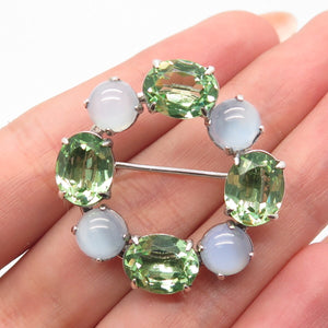 925 Sterling Silver Antique W. E. Richards Fiber Optic Cat's Eye & Glass Brooch
