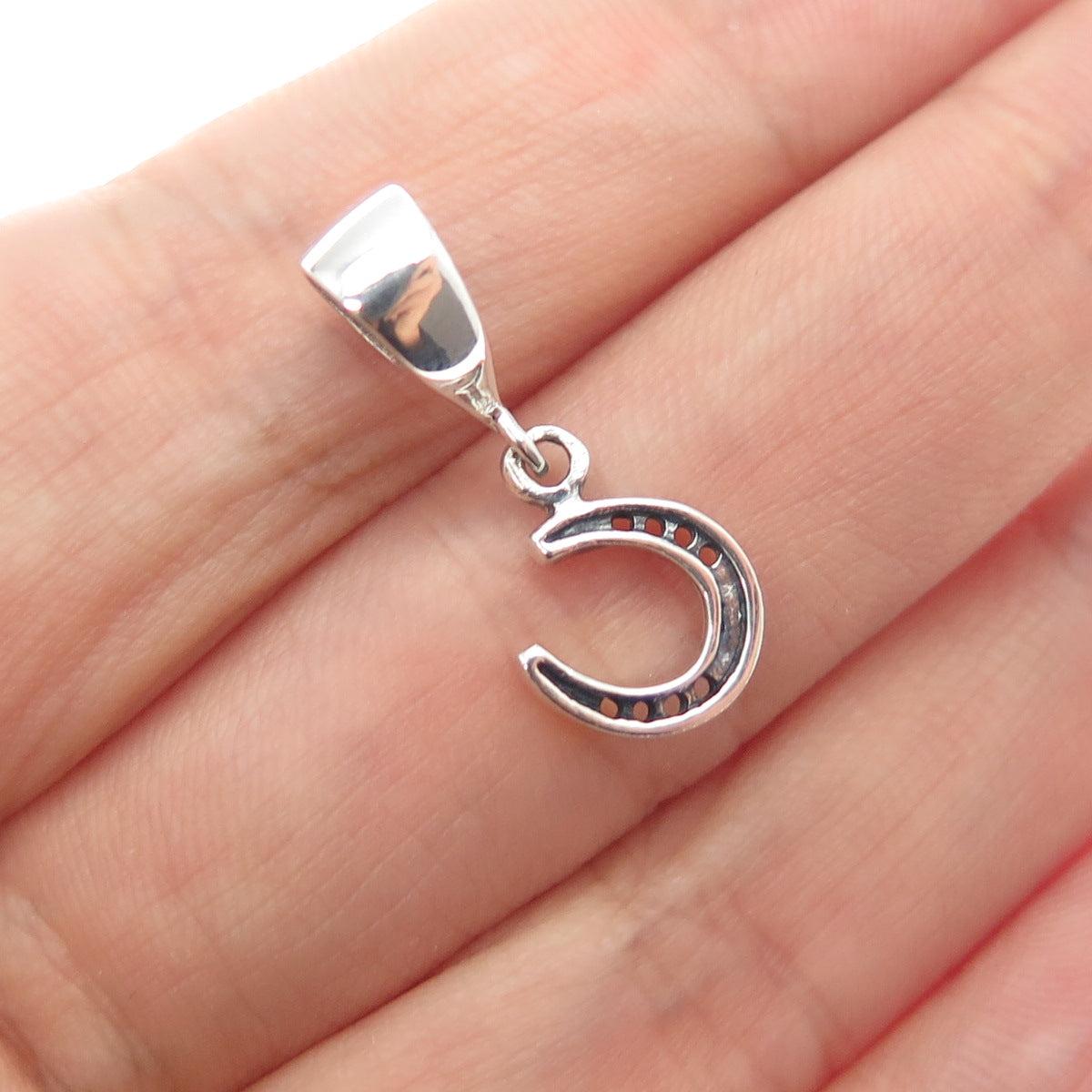 925 Sterling Silver Horseshoe Good Luck Slide Dangle Charm