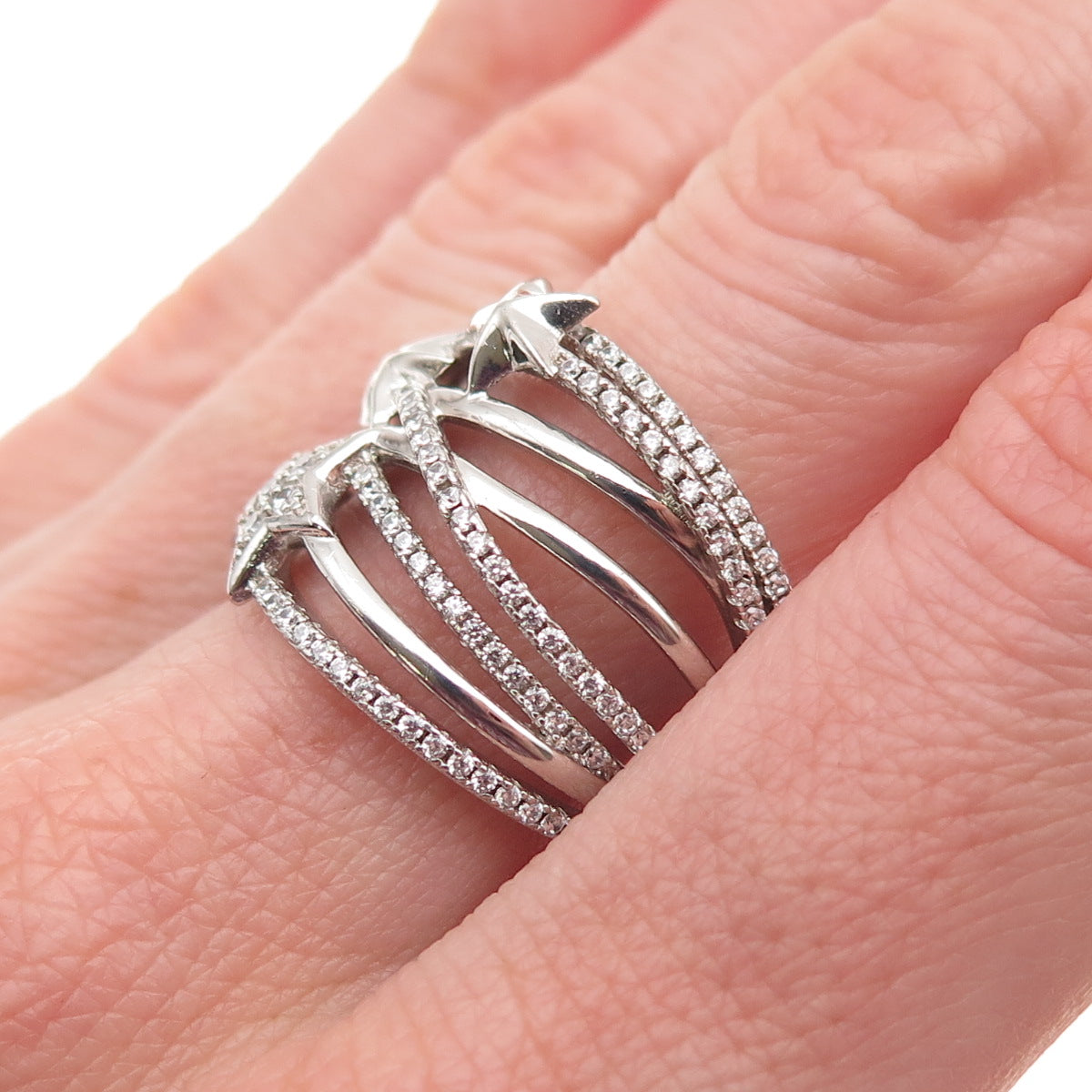 925 Sterling Silver Round-Cut C Z Star Multi-Row Ring Size 8