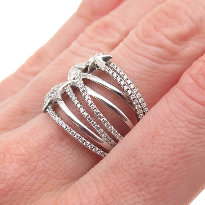 925 Sterling Silver Round-Cut C Z Star Multi-Row Ring Size 8