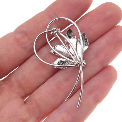 Rolyn 925 Sterling Silver Vintage Black Rhinestone Floral Pin Brooch