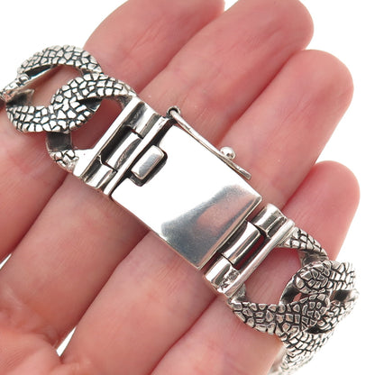 925 Sterling Silver Vintage Dragon Skin Oxidized Cuban Link Bracelet 8.5"