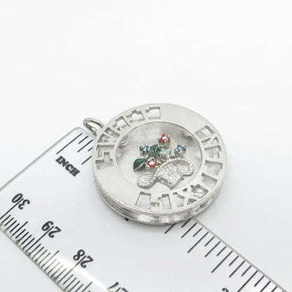 925 Sterling Silver Vintage Enamel "Sweet Sixteen" Floral Basket Round Pendant