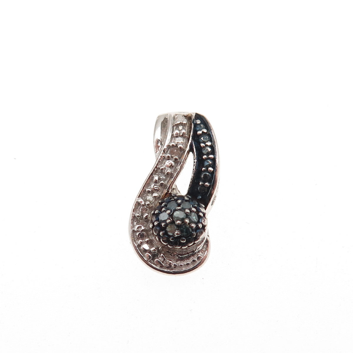 Chuck Clemency 925 Sterling Silver Real Blue & White Diamond Mini Slide Pendant