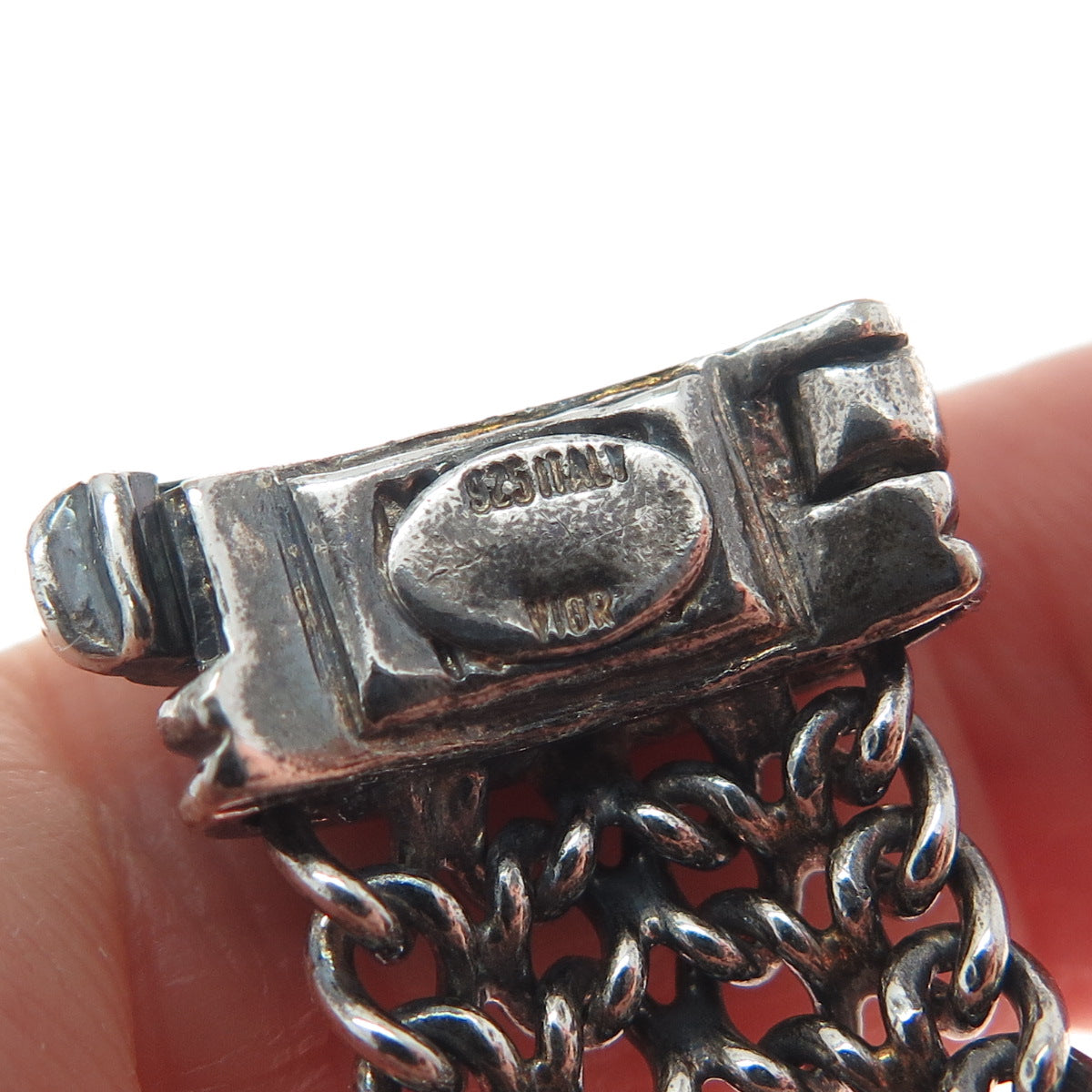 VIOR 925 Sterling Silver Vintage Italy Spine Mesh Link Oxidized Bracelet 7.25"