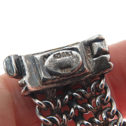 VIOR 925 Sterling Silver Vintage Italy Spine Mesh Link Oxidized Bracelet 7.25"