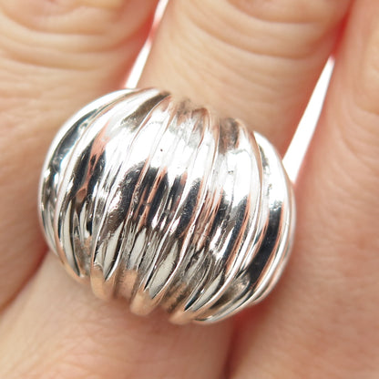 925 Sterling Silver Vintage Modernist Ribbed Dome Ring Size 7