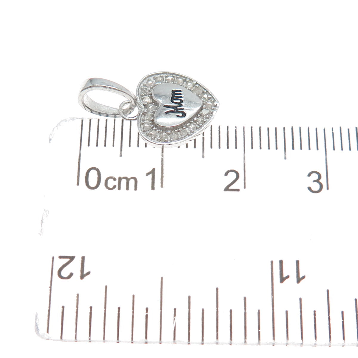 925 Sterling Silver Real Round-Cut Diamond Mom Heart Minimalist Charm Pendant