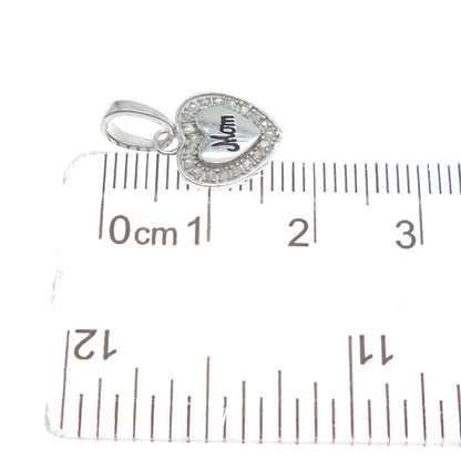 925 Sterling Silver Real Round-Cut Diamond Mom Heart Minimalist Charm Pendant