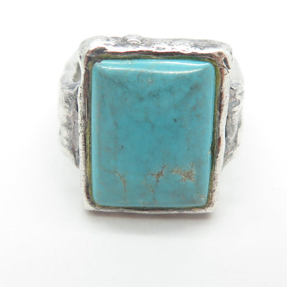 925 Sterling Silver Vintage Real Turquoise Gemstone Modernist Ring Size 6