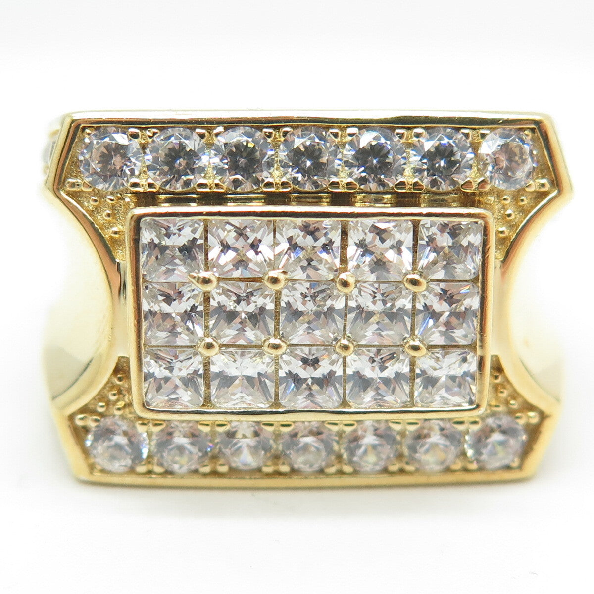925 Sterling Silver Gold Plated Princess & Round-Cut Shaped C Z Ring Size 9.25