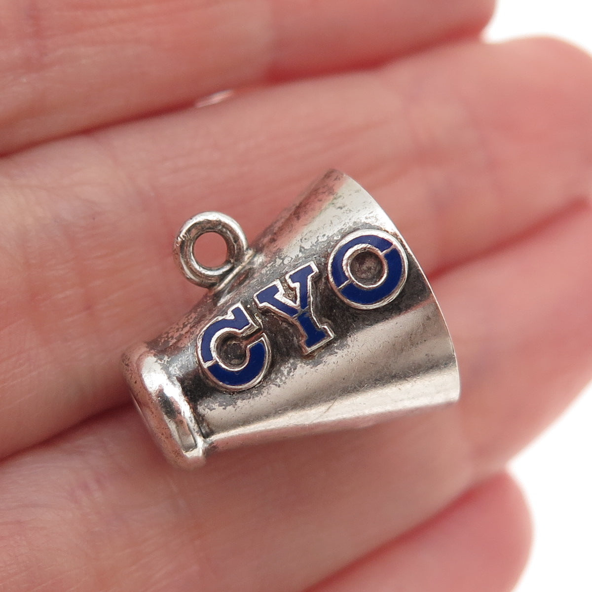 J.M. Fisher Sterling Silver Vintage Enamel CYO Collage Megaphone Mini Pendant