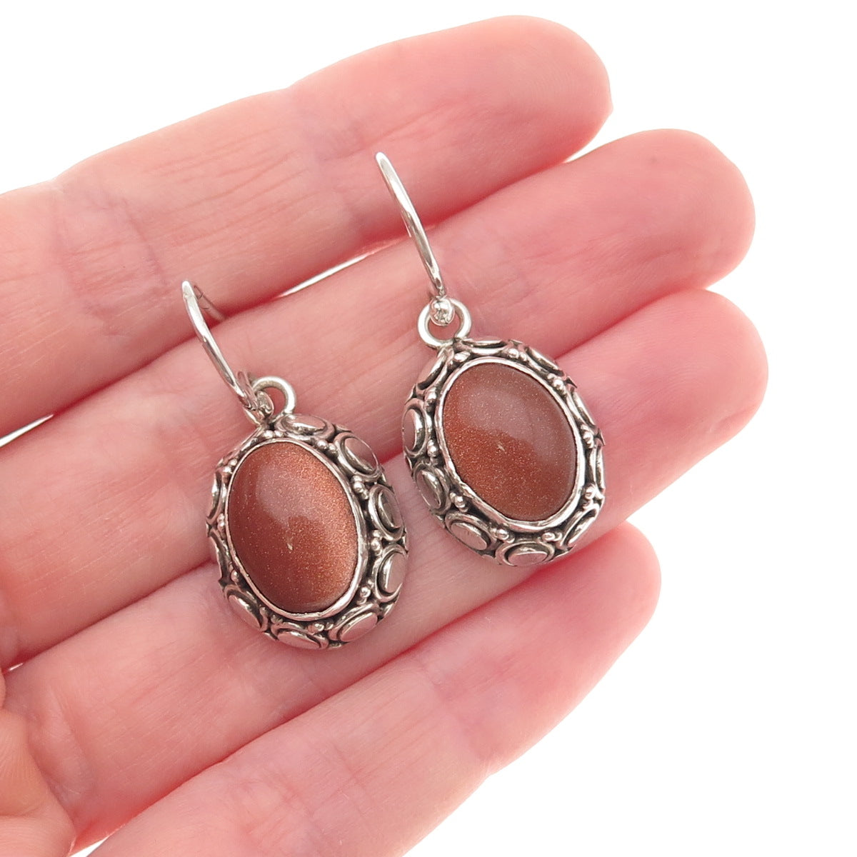 Suarti Bali 925 Sterling Silver Vintage Real Goldstone Dangle Earrings