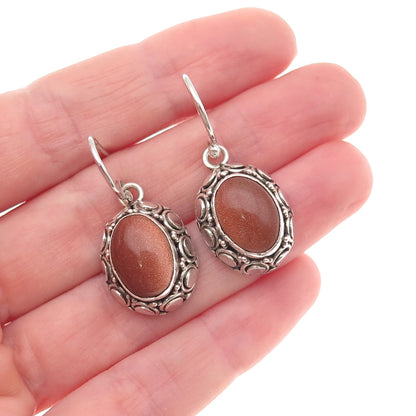 Suarti Bali 925 Sterling Silver Vintage Real Goldstone Dangle Earrings