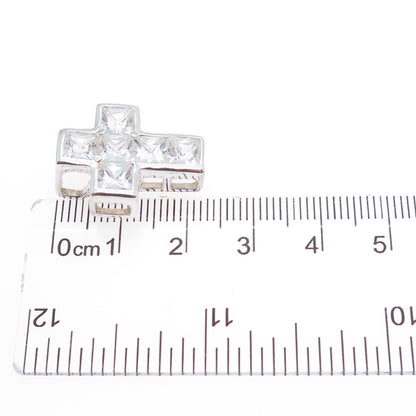 925 Sterling Silver Princess-Cut C Z Cross Minimalist Slide Charm Pendant