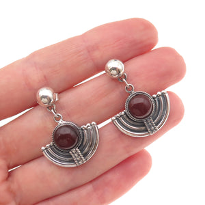 925 Sterling Silver Vintage Real Carnelian Modernist Oxidized Dangle Earrings