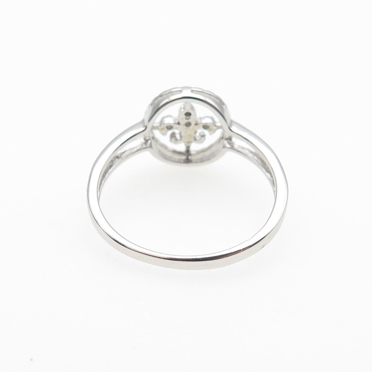 925 Sterling Silver Real Round-Cut Diamond Fleur de Lis Ring Size 8