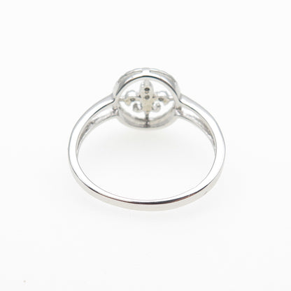 925 Sterling Silver Real Round-Cut Diamond Fleur de Lis Ring Size 8