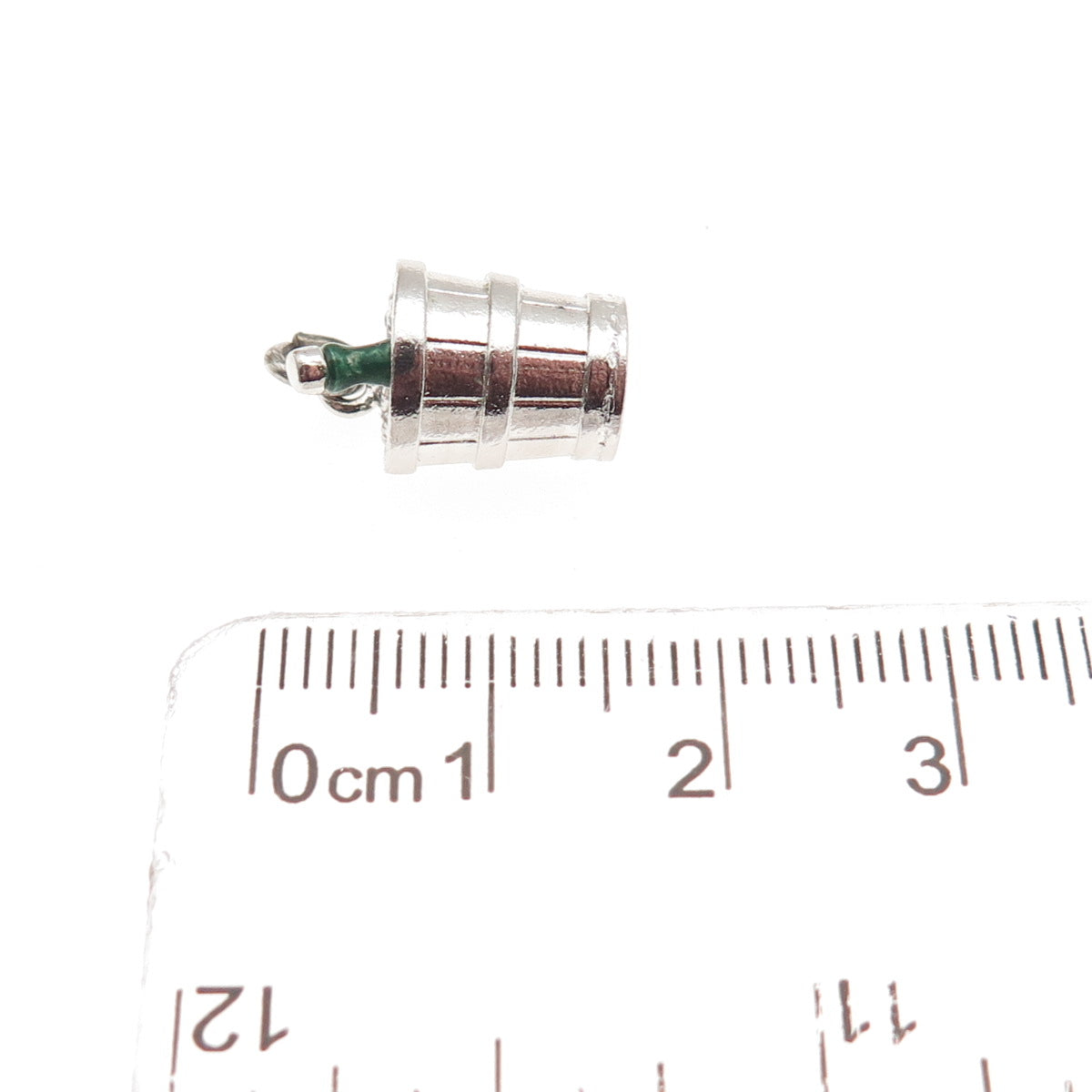 WELLS 925 Sterling Silver Vintage Enamel Champagne Bucket 3D Mini Charm Pendant