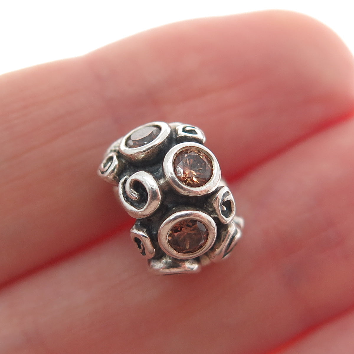 PANDORA 925 Sterling Silver Smoky C Z Spiral Bead Charm