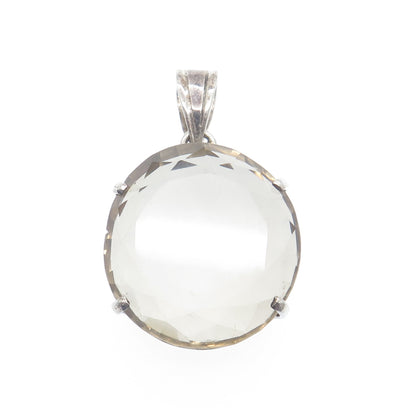 925 Sterling Silver Vintage Real Round-Cut Smoky Quartz Pendant