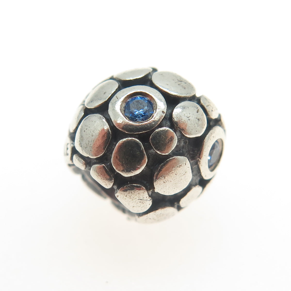 PANDORA 925 Sterling Silver Round-Cut Blue C Z Bubble Bead Charm